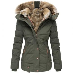 SUIUOI Manteau d'hiver pour femme - Veste matelass&eacute;e chaude doubl&eacute;e avec capuche en fourrure synth&eacute;tique, veste d'hiver cintr&eacute;e avec fermeture &eacute;clair, long manteau &agrave; capuche pour femme, pour le (YiWuShiQiTongDianZiShangWuShangHang, neuf)