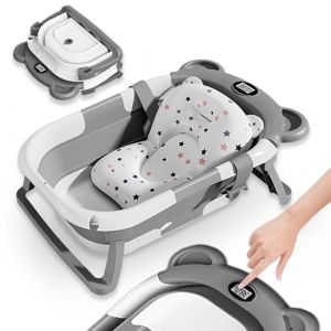 Baignoire Bébé Pliable XXL Avec Coussin De Bain Bebe Et Thermomètre Intégré - Baignoire Enfant Avec Siege De Bain Pour Bebe - baignoire Bebe Sur Pied - Idéal Pour Cadeau De Naissance Fille Ou Garçon (SUPERBE BEBE®, neuf)