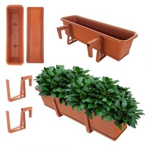 KADAX Jardinière avec soucoupe, avec ou sans supports de jardinière, pot de balcon en plastique, bac à plantes, jardinière de balustrade, pot de fleurs (rouge brique, 60 cm + supports), K10023 (KADAX, neuf)