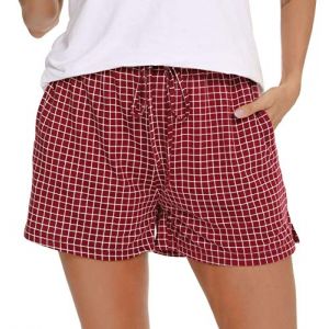 Lovasy Bas de Pyjama Femme Short de Pyjama d'été en Coton à Carreaux Léger Short de Nuit Grande Taille,Vin Rouge,XXL (Lovasy Direct, neuf)