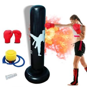 LEKEFETO Sac de frappe pour enfants avec gants de boxe : sacs de frappe gonflables de 160 cm, plus grand sac de frappe gonflable stable, matériau extrêmement épais, sac de frappe sur pied pour les (GREENFOODERAN TRADING LTD, neuf)