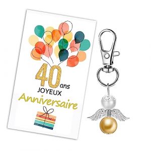 MKISHINE Cadeaux d&rsquo;Anniversaire de 40e Anniversaire, Carte d&rsquo;Anniversaire, Carte Cadeau, Porte-cl&eacute;s Ange Gardien, Cadeau de 40e Anniversaire - Merci pour Femme, Filles, Hommes, Amis, (40 Ans) (Sagesse_shop, neuf)