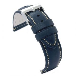 Diloy Bracelet montre cuir veau lisse sportif bomb&eacute; couture blanche &ndash; Tailles 14mm 16mm 18mm 20mm 22mm 24mm &ndash; &Eacute;l&eacute;gance et robustesse P354 Bleu Marine 16mm (DWS Online, neuf)