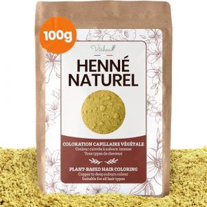 Henné Naturel en Poudre 100G Qualité AAA+ Coloration Naturelle Cheveux Auburn et Cuivré- Apporte Soin Brillance et Volume - pour Tatouage Main | Emballage refermable (Eslab, neuf)