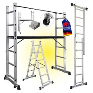 PROREGAL &Eacute;chafaudage de Chantier MULTISTEP, Aluminium 3en1, 2x6 &eacute;chelons, 2,7m Capacit&eacute; de Charge 150kg, Echafaudage de Travail Echelle Double Echelle Simple (Procommerce-Group, neuf)