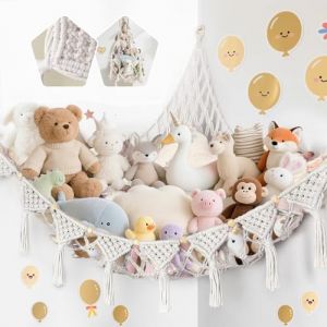 Aevorant Filet de Rangement Bohème pour Peluches – Hamac Blanc pour Peluches avec 500L de Volume, Étagère Murale pour Décoration de Chambre d'enfant et Organisation Sécurisée des Jouets (KRISSY WORLD Kft, neuf)
