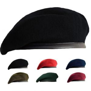 Gajaous B&eacute;ret militaire britannique pour homme et femme, b&eacute;ret en laine et cuir, plusieurs couleurs, noir, Medium (Gajaous, neuf)
