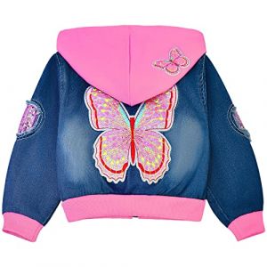 Peacolate Filles Veste en jean Broderie Paillettes Papillons Manteaux avec fermeture éclair et capuche Printemps Automne Denim Vêtements d'extérieur pour 3-10ans Enfants(3-4ans) (LittleWish, neuf)