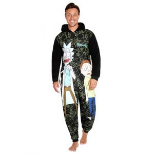 RICK AND MORTY Combinaison Pyjama Homme Hiver, Grenouillère Adulte en Polaire Humoristique, Onesie Adulte Humour (Noir/Multi, XL) (Get Trend., neuf)