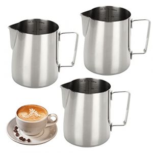 GOYADA 3 Pi&egrave;ces 350ml Pichet &agrave; Lait 304 Inox, Pot &agrave; Lait avec Marque de Mesure 350 ML/12oz, Pichet a Lait, Pot a Lait Inox pour Mousser le Lait (CAO LEI, neuf)