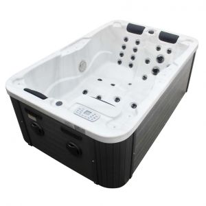 Sanotechnik Outdoor hydromassage Spa Pool Modena &ndash; avec Housse &ndash; Dimensions 205 x 130 x 70 cm, 35 Jets de Massage, &eacute;clairage LED, Radio, Haut-Parleur, Bluetooth, Spa Pool pour 3 Personnes (1er Blanc) (Home 36 GmbH, neuf)