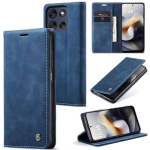 WJXEXRS Coque pour Motorola Moto G56 5G, Etui Premium Housse en Cuir Pochette Protection Portefeuille, Rabat Clapet Case, Pliable Support Porte Carte Magn&eacute;tique &Eacute;tui pour Motorola Moto G56 5G - Bleu (WJXEXRS, neuf)