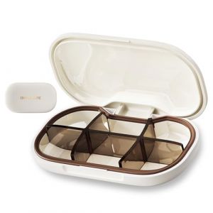 ONTERATE Petit Pilulier, 6 Compartiments pour Poche de Sac &agrave; Main, Boite a Pilule de Voyage Amovible, Mini Pilulier Portable et R&eacute;sistant &agrave; l'Humidit&eacute; pour Vitamines (Blanc) (ONTERATE, neuf)