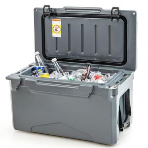GOPLUS 28L Glacière Rigide Isolée avec Joint Anti-Fuite, Double Porte-gobelets, Glacière Isotherme Portable pour Camping, Pêche, Pique-Nique, Barbecue, Rétention du Froid 5 à 7 Jours(Gris,28L) (Augenstern24, neuf)