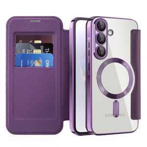 QIWEIQING Coque Magn&eacute;tique pour Samsung Galaxy A36 5G Etui Compatible avec MagSafe, Dos Transparente Anti-Choc Anti-Rayures Flip &Eacute;tui en Cuir Housse Case pour Samsung Galaxy A36 5G. Violet JDC (QIWEIQING, neuf)