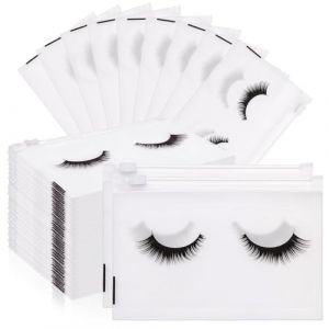 Lot de 100 trousses &agrave; cils, sacs cosm&eacute;tiques avec petite fermeture &eacute;clair, pochettes de rangement vides pour maquillage pour femme, 15 x 11 cm, blanc, One sine, Classique (Sylvoir, neuf)