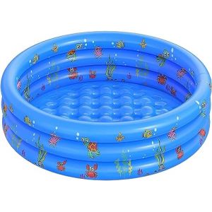 LATERN Pataugeoires pour Enfants, 100CM x 40CM Piscine Gonflable pour Bébé 3 Anneaux PVC Antidérapants Piscines avec Baignoire pour Enfants Famille Extérieur Jardin Arrière-Cour Eau Jeu (Bleu) (QINGJIN-EU, neuf)