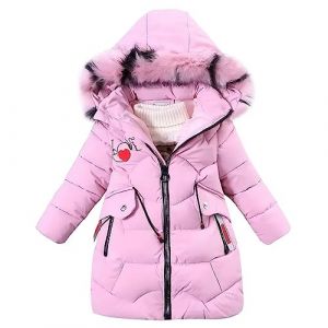 linboo Enfant Fille Manteau d'Hiver Doudoune Chaud Veste &agrave; Capuche Fourrrure Parka Rembourr&eacute; Blouson Imprim&eacute; Lettre LOVE, Rose, 6-8 ans (TBONBON-EU, neuf)