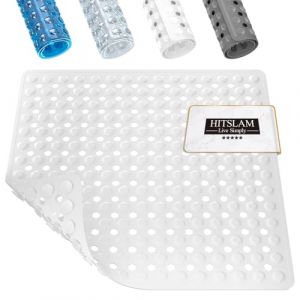 HITSLAM Tapis de Douche Antidérapant, Carré Tapis de Bain avec Ventouses 53x53cm sans BPA, Tapis de Baignoire Résistant à la Moisissure et Lavable en Machine, Blanc (HITSLAM, neuf)