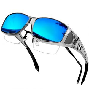 KANASTAL Surlunettes de Soleil Homme et Femme Sur Lunettes de Soleil Polaris&eacute;es UV400 Lunette Miroir Bleu avec Monture Transparente Grise pour Cyclisme (kanastal, neuf)