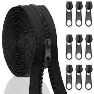 Aerzouser 10M Fermeture éclair，#5 Fermeture Eclair au Metre，Avec 10 Curseurs Fermeture éclair，Zip Fermeture Eclair，Matériau en Nylon，Convient Pour les Vêtements, les Sacs, La Literie, etc (Noir, #5) (Arzeus E-commerce, neuf)