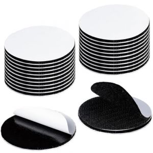 Rusoz Scratch Autocollant Double Face Rond, 20 Paires Ruban Scratch Adhésif Noir Fixation Murale Sans Percer Rond 50mm Attache Cadre Adhésif pour Bricolage Rideaux et Cadres (Rusoz-EU, neuf)