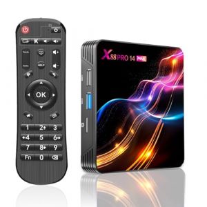 Android TV Box,X14 Pro Max Android 14.0 4Go RAM 64Go ROM RK3528 Quad-Core 64bit Cortex-A53 Mali 450 MP2 GPU Support 8K 3D 1080P 2.4/5.0GHz WiFi BT5.0 10/100M Ethernet DLNA USB 3.0 H.265 Smart TV Box (PNN Tech, neuf)