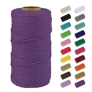 Uiopa Macrame Corde 2mm x 100m, Naturel Fil Macramé Fil de Coton Ficelle Corde, DIY Cordelette pour Tressée, Tapisserie de Plante, Tenture Murale, Cadeau Décoration, Emballage (Violet foncé) (XEYUAN, neuf)