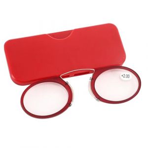 Mini Nose Clip Lunettes,Lunette Loupe sans Branche,Mini Portable Pince Nez Lunettes de Lecture L&eacute;g&egrave;res,Lunettes pour Lire Sans Branche,Lunettes de vue pour hommes et femmes vintage,+2.0,Rouge (QANEASS, neuf)