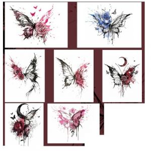Tatouage Ephemere Tatouages Temporaires 7 Pi&egrave;ces D'Encre De Papillon Rose De Lune De Style Chinois Couleur Imperm&eacute;able &Agrave; L'Eau Femelle Longue Dur&eacute;e Poitrine Petite Et Grande Image S Faux Tatouage (ZhouKouShiXinRuiJianSheGongChengYouXianGongSi, neuf)