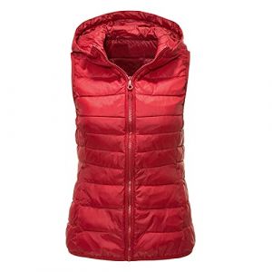 Doudoune sans Manches Femme Capuche Zipp&eacute; Veste Duveteuse Gilet sans Manche Femme Courtes Veste Matelass&eacute;e L&eacute;g&egrave;re Manteau Femme Hiver Chaude Chic Blouson1 (Anglekie, neuf)