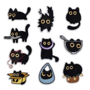Lot de 10 &Eacute;cussons Brod&eacute;s en Forme de Chat Noir, Thermocollant Ecusson a Coudre,&Agrave; Coudre/Auto-Adh&eacute;sifs, Patchs de Broderie de Chat Noir Mignons &Eacute;cusson pour V&ecirc;tements, Sacs &agrave; Dos, Chapeaux (axingyuanrui, neuf)