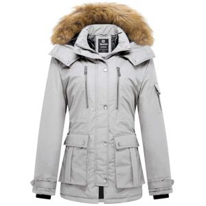 Wantdo Femme Manteau &agrave; Capuche Zipp&eacute; Manteau &Eacute;pais D&eacute;contract&eacute; d'Hiver Veste Coupe-vent d'Hiver Veste Chaude avec Capuche en Fausse Fourrure Gris L (C'est&nbsp;la&nbsp;vie, neuf)