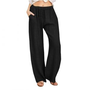 Pantalon Fluide Femme Été Fluide Coton Lin Taille Haute Elastique Décontractés Pantalons Mode Chanvre Confortable Jogging Plage Rétro Pants Léger Respirant Pantalon avec Poches (⭐⭐⭐⭐⭐Susenstone, neuf)