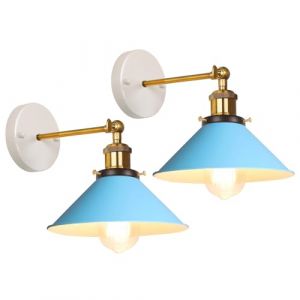 iDEGU Lot de 2 Appliques Murales Int&eacute;rieures Vintage E27 Lampe Murale Style Nordique Luminaire Abat-jour R&eacute;tro en M&eacute;tal R&eacute;glable Plafonnier Applique Moderne pour Salon Chambre Cuisine Couloir (Bleu) (IDEGU, neuf)