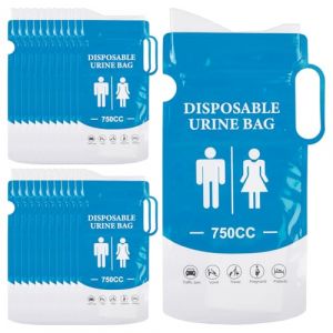 Sporgo Lot de 24 sachets jetables pour urine de 750 ml : sachets pour uriner en d&eacute;placement avec poign&eacute;e, toilettes d'urgence pour la voiture, toilettes d'urgence portables pour camping, randonn&eacute;e (ANDREAS-MICHAIL, neuf)