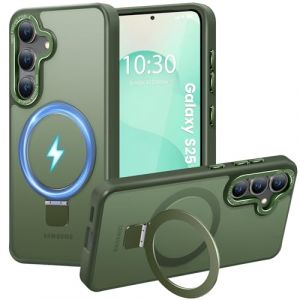 HuwaiH Coque pour Samsung Galaxy S25, Magn&eacute;tique Robuste Anneau de Support Invisible, Protection Militaire, &eacute;tui Antichoc pour Samsung S25(Vert fonc&eacute;) (Zhimingeu, neuf)