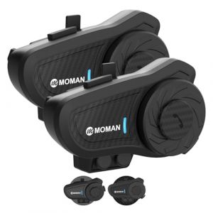 Moman H2Pro - Casque de Moto - Appariement Universel, Interphone de Moto 2 Vois 1000M, Syst&egrave;me de Communication pour Moto &agrave; Triple Suppression du Bruit, Musique St&eacute;r&eacute;o, Partage AI, &Eacute;tanche, 2 Pack (Moman PhotoGears, neuf)