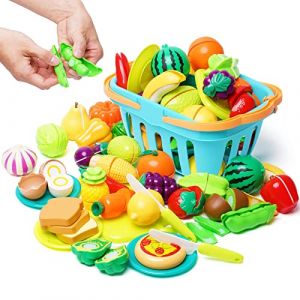 Jouet D&icirc;nette Enfant 75PCS, Accessoire Cuisine Enfants, Fruit et Legumes Jouet a Decouper, Aliment Dinette Enfant, Ustensile Cuisine Enfants, Jeu de Role de Chef Kit pour Gar&ccedil;ons Filles 3 4 5 6 Ans+ (suncitykids, neuf)
