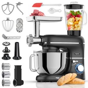 Fentic 6 en 1 Robot Pâtissier – 2000W - Av. Hachoir à Viande, Mixeur 1,5L, Cutter, Accessoires – Robot Cuisine Multifonctions Av. 6,2L Bol Mélangeur, Fouet, Crochet Pétrisseur, Batteur (Noir) (The Brand Center B.V., neuf)