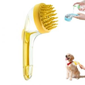 Brosse de bain pour animaux avec distributeur de savon, brosse douce en silicone pour shampooing pour chiens, brosse de toilettage à long manche pour chiens et chats (Jaune) (FuYi-fr, neuf)