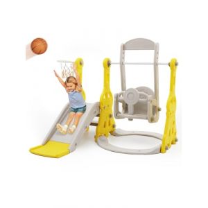 Ensemble de Toboggan et balan&ccedil;oire pour Tout-Petits, Ensemble de Jeu d'escalade pour b&eacute;b&eacute; 4 en 1 avec balan&ccedil;oire, Toboggan grimpeur et Basket-Ball, toboggans pour Enfants (Tour + Jaune) (Toys Beichen, neuf)