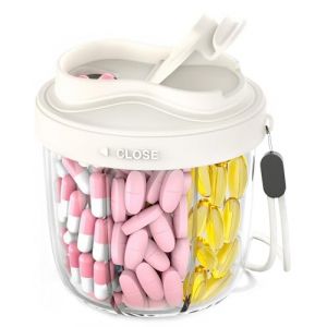 Pilulier 7 jours matin, midi, soir, bo&icirc;te &agrave; m&eacute;dicaments, ronde, avec 7 compartiments, large ouverture et design anti-confusion, sans BPA, id&eacute;ale pour les voyages. Avec 20 &eacute;tiquettes adh&eacute;sives (blanc) (NAVIKIA, neuf)