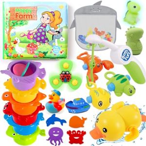 Lubibi Jouets de Bain B&eacute;b&eacute;s,Animaux Jouets Flottants,Jouet Bebe 6 Mois,Jouet Bain B&eacute;b&eacute; 1 2 3 Ans,Jeu de p&ecirc;che, Gobelets Empilables,Canard en Plastique,Sac de Rangement,Enfants,Gar&ccedil;ons, Filles (CIM MAGIC HOST, neuf)