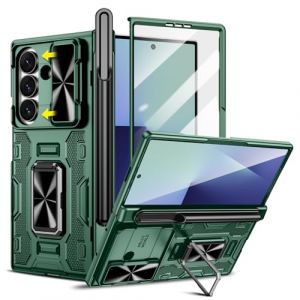Doeshine Coque pour Samsung Galaxy Z Fold 7, Porte-S Pen, 360 ° Rotatif Support, Protection D'écran et L'appareil Photo, Protection Contre Les Charnières, Armor Cover Case Housse 2025 (Vert) (Doeshine-Kovovo, neuf)