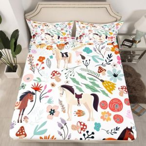 Homewish Drap-Housse 90x190 Enfant Fille pour 1 Personne, Drap Housse Cheval Western pour Ado Garçon, Drap de Lit Feuilles Fleurs Champignons, Décor de Chambre Mignon Coloré (Suzhou yiyanyun e-commerce Co., Ltd, neuf)