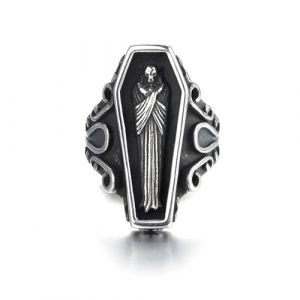GTHIC Vintage Cercueil Forme Vampire Bague Gothique Anneaux pour Hommes Femmes En Acier Inoxydable Déclaration Biker Anneaux Bijoux Cadeau Argent Taille 12 (Nalaiba, neuf)