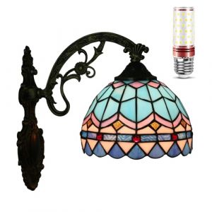 Uziqueif Applique Murale en Style Tiffany avec Abat-jour en verre color&eacute; fait main, 8 pouces LED &Eacute;clairage D&eacute;coratif Lampe Murale pour Chevet Chambre Couloir Salon Restaurant, Mediterranean (Uziqueif home decoration, neuf)