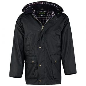 Romneys Veste cir&eacute;e Country - Veste d'ext&eacute;rieur classique anglaise en coton cir&eacute; imperm&eacute;able et coupe-vent - Veste de pluie robuste avec capuche pour homme et femme, bleu marine, M (ROMNEYS, neuf)