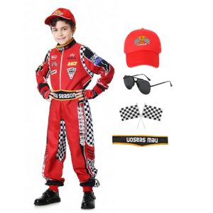 aicoaub Deguisement Pilote de Course Enfant Combinaison Karting Gar&ccedil;on avec Casquette Costume D&eacute;guisement Pilote de Course pour Carnaval Cosplay (enshihaowutaodianzishangwuyouxiangongsi, neuf)
